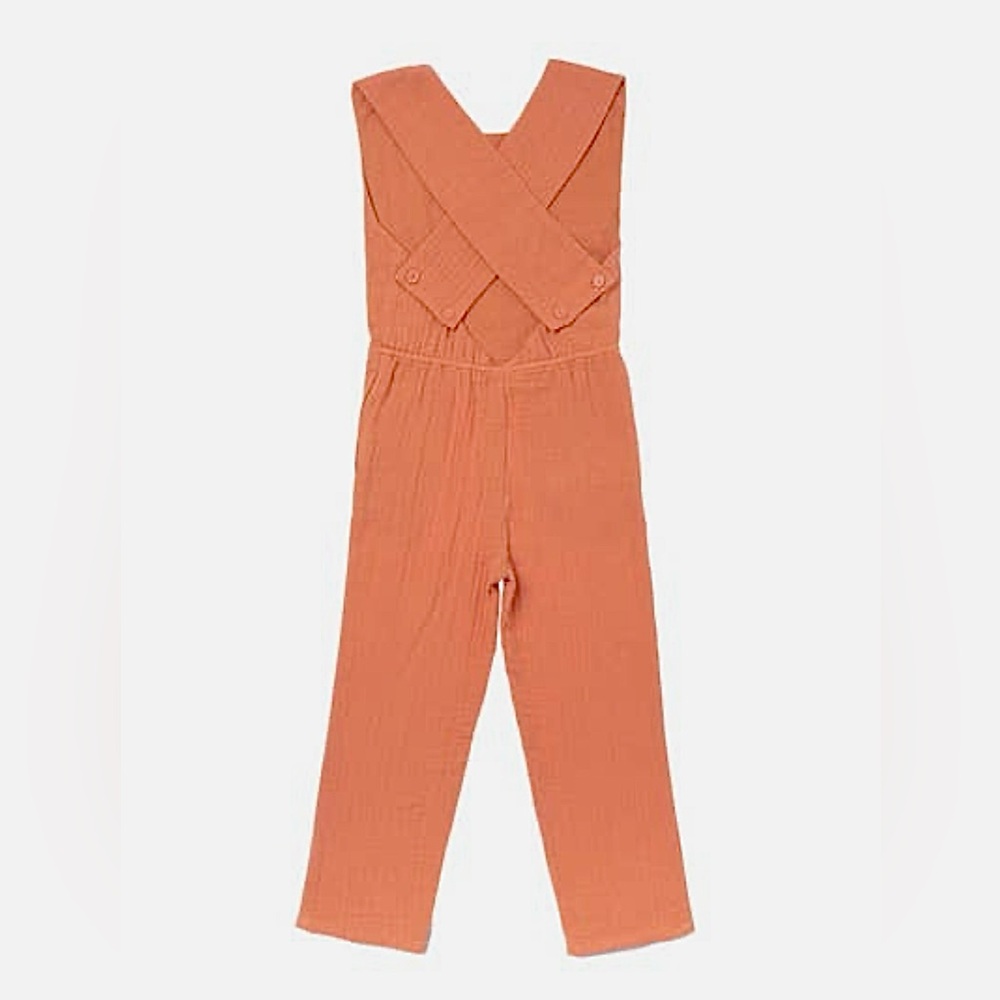 Omamimini Crossback pinafore jumpsuit in Brick 5T